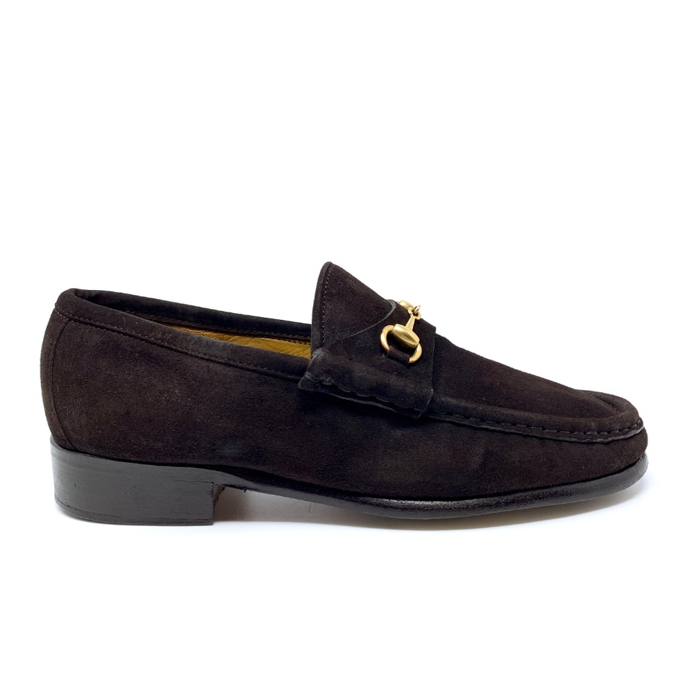 GUCCI Dark Brown Suede Gold Bit Luxury Loafer - Picture 6 of 7